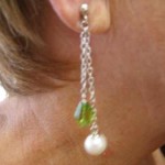 Double Swing Pearl and Green Quartz Earring on Model