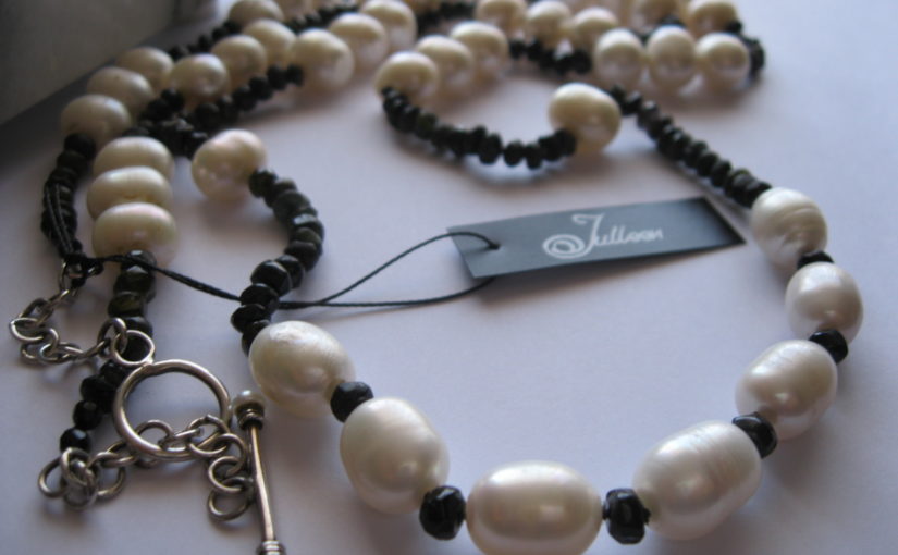 Black Tourmaline and White Pearl Necklace by Julleen