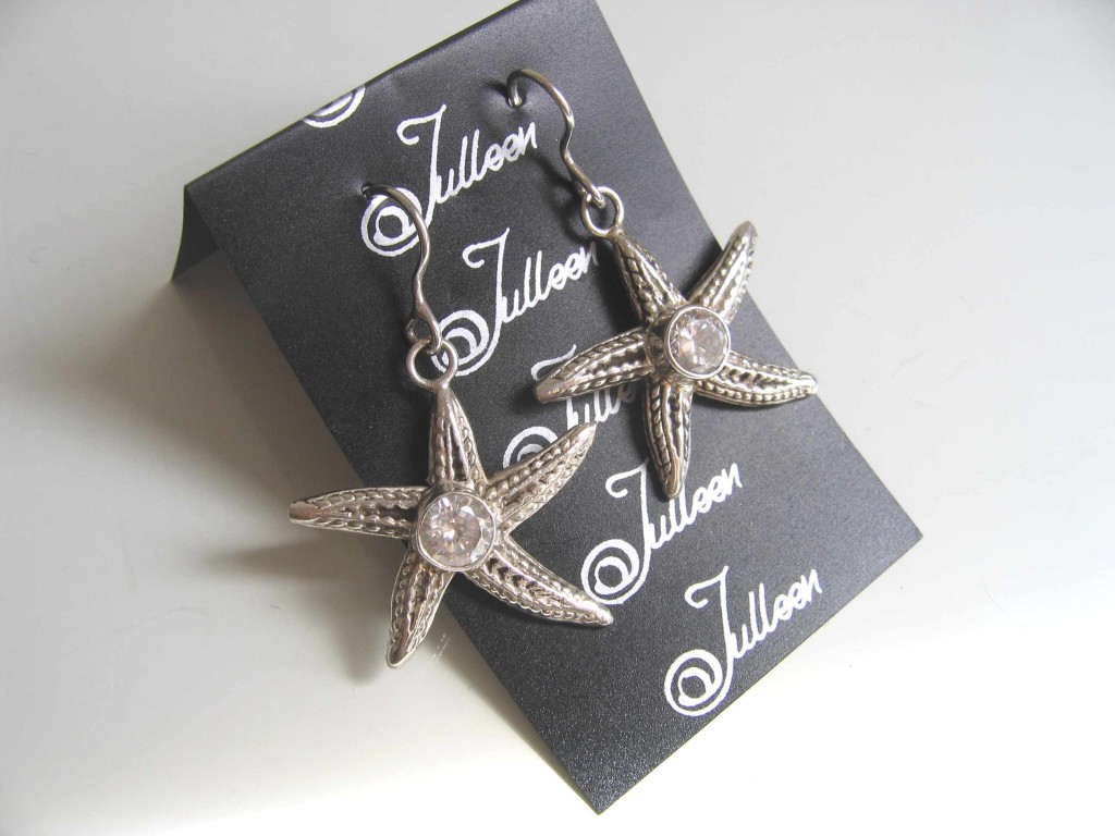 Star Fish Earring with CZ in Sterling Silver
