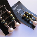 Green and White Pearl Drop Earring