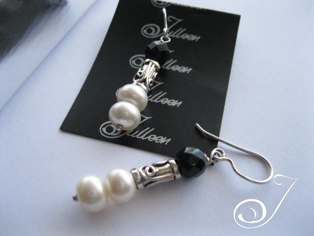 Black and White Pearl Earrings in Sterling Silver