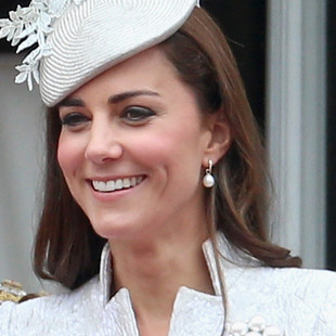 Kate Duchess of Cambridge Often Wears a White Drop Pearl Gold Hoop Earring